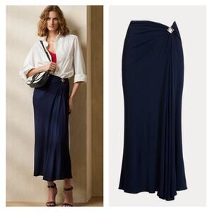 Ralph Lauren Collection Purple Label Midi Skirt Sarong Logo Draped Navy Sz 4 NWT